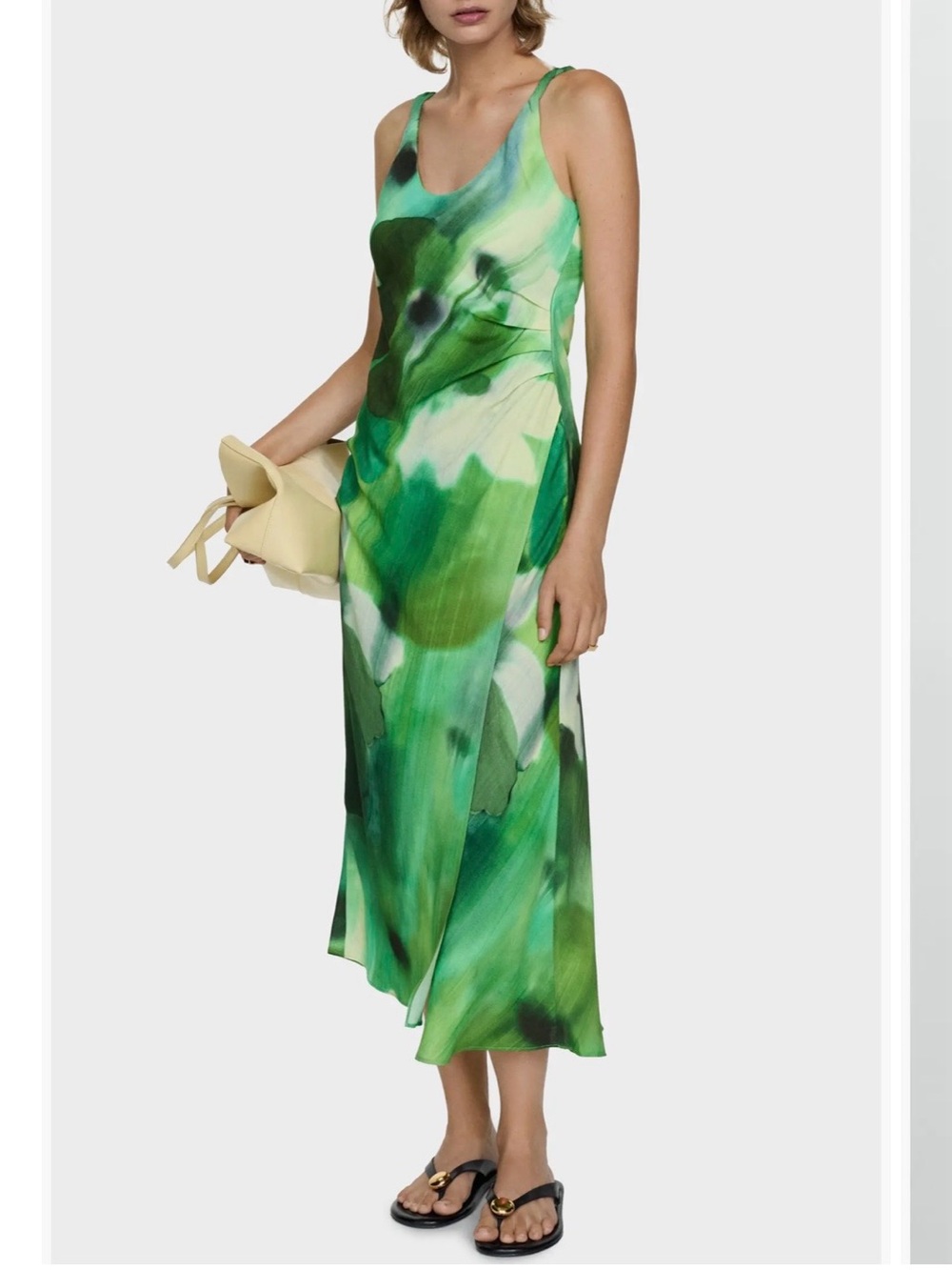 Mango Abstract Green & Black Maxi Dress Size 6 NWT